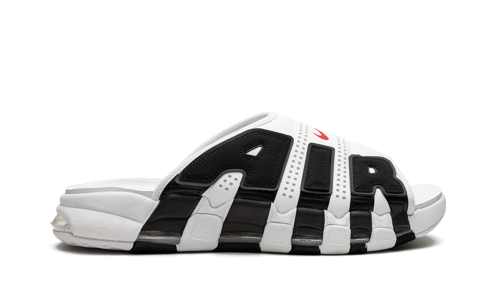 "White Black Red" Air More Uptempo Slide NA FB7815 100 - product image from the listing.