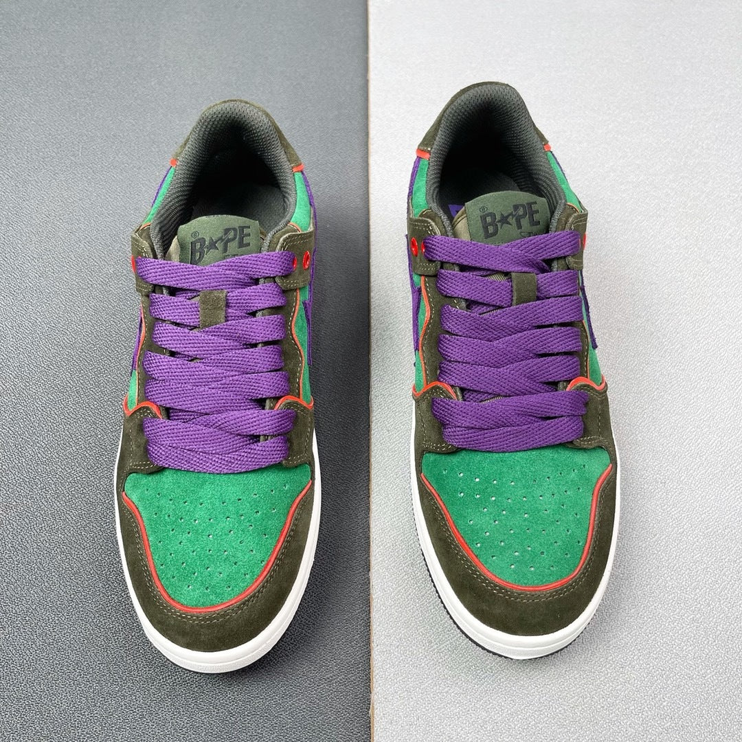 BAPE SK8 Sta Sneakers in Green and Purple - product image from the listing.