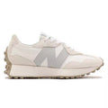 White and Gray New Balance 327 Sneakers - product image from the listing.