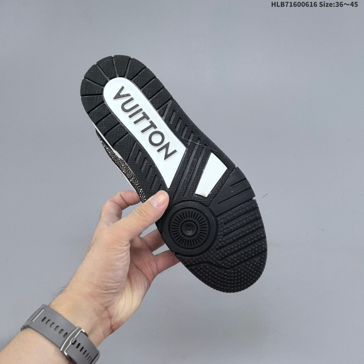 Louis Vuitton Trainer Trainers in White and Black with Embellished Trim - product image from the listing.