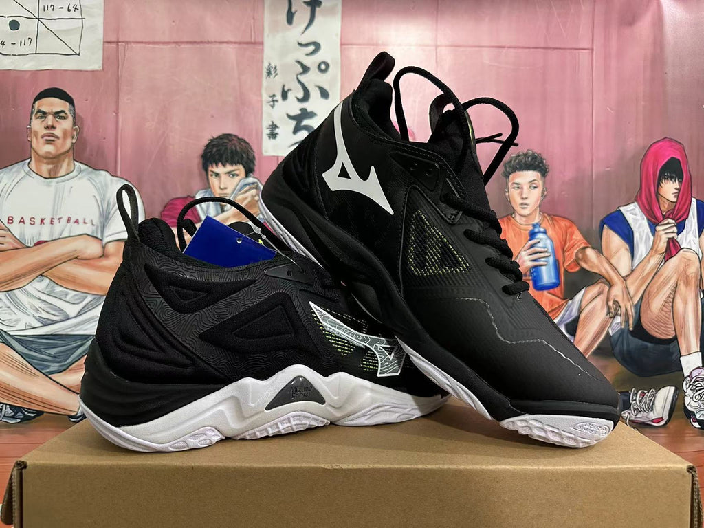 Mizuno Wave Momentum 3 Volleyball Footwear, Black/White - product image from the listing.