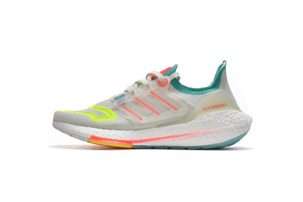 Adidas Ultra Boost 22 GX8015 Running Shoes in White Blue Yellow - product image from the listing.