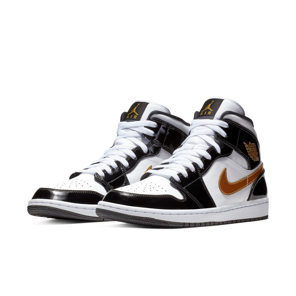 Air Jordan 1 Mid- BLACK/METALLIC GOLD-WHITE for Men - product image from the listing.