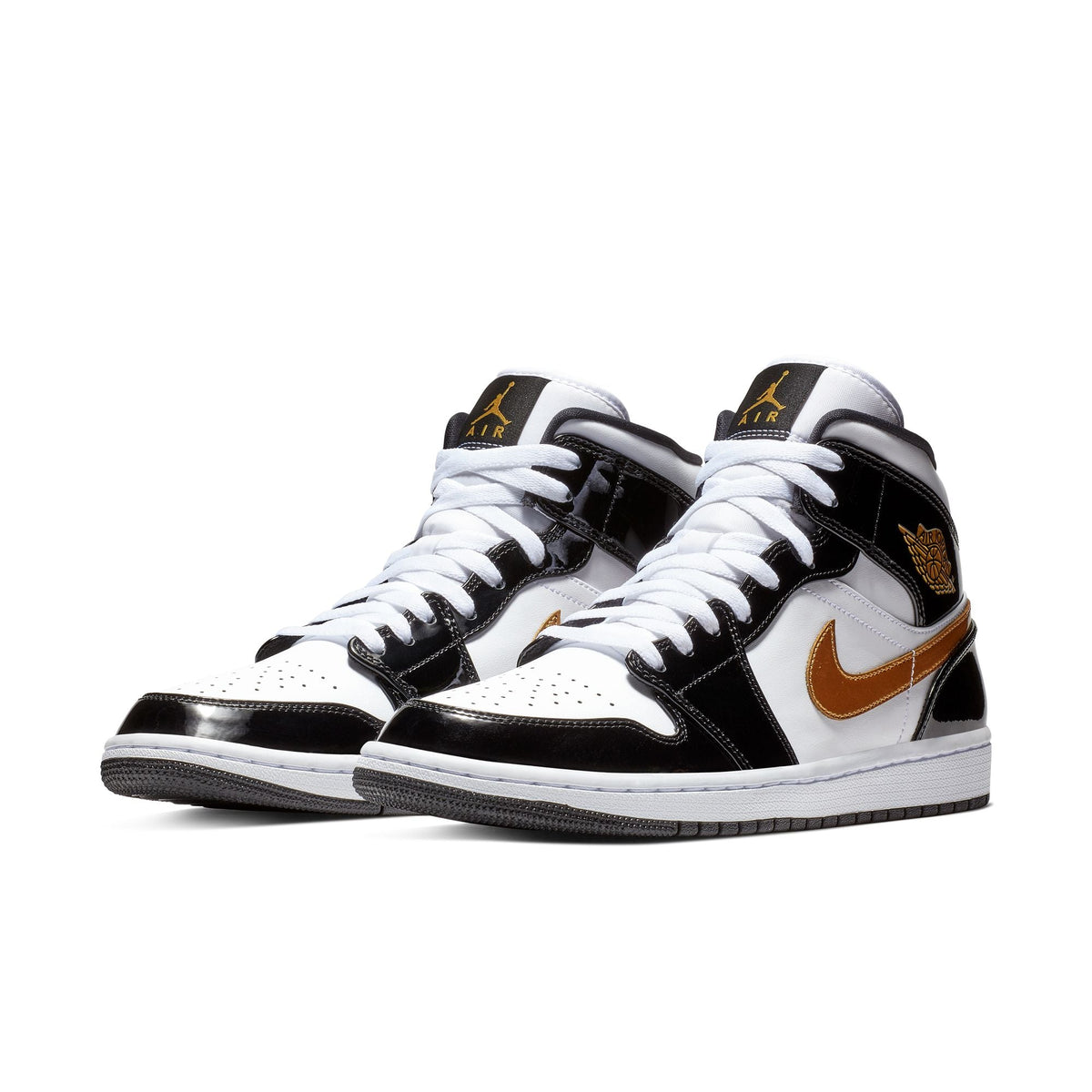 Air Jordan 1 Mid- BLACK/METALLIC GOLD-WHITE for Men - product image from the listing.