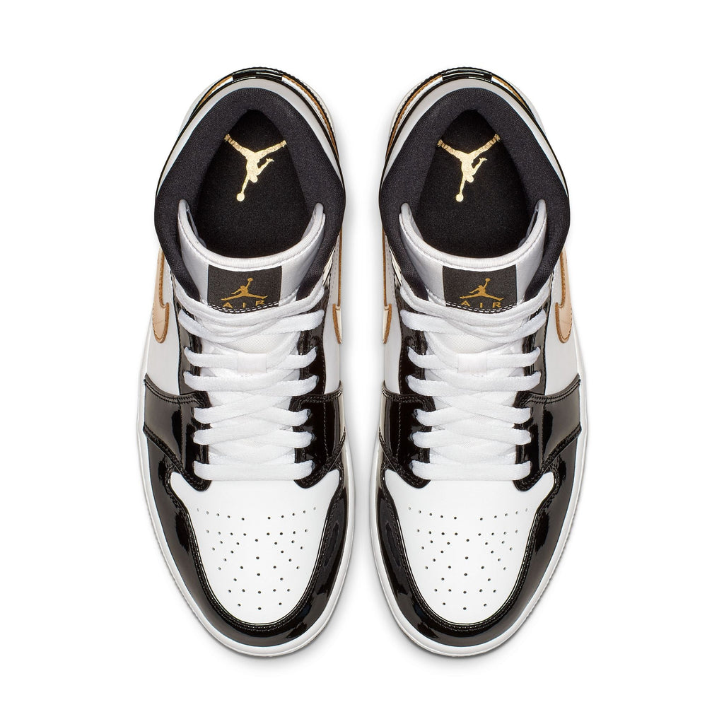 Air Jordan 1 Mid- BLACK/METALLIC GOLD-WHITE for Men - product image from the listing.