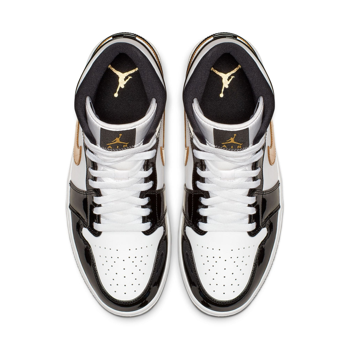 Air Jordan 1 Mid- BLACK/METALLIC GOLD-WHITE for Men - product image from the listing.
