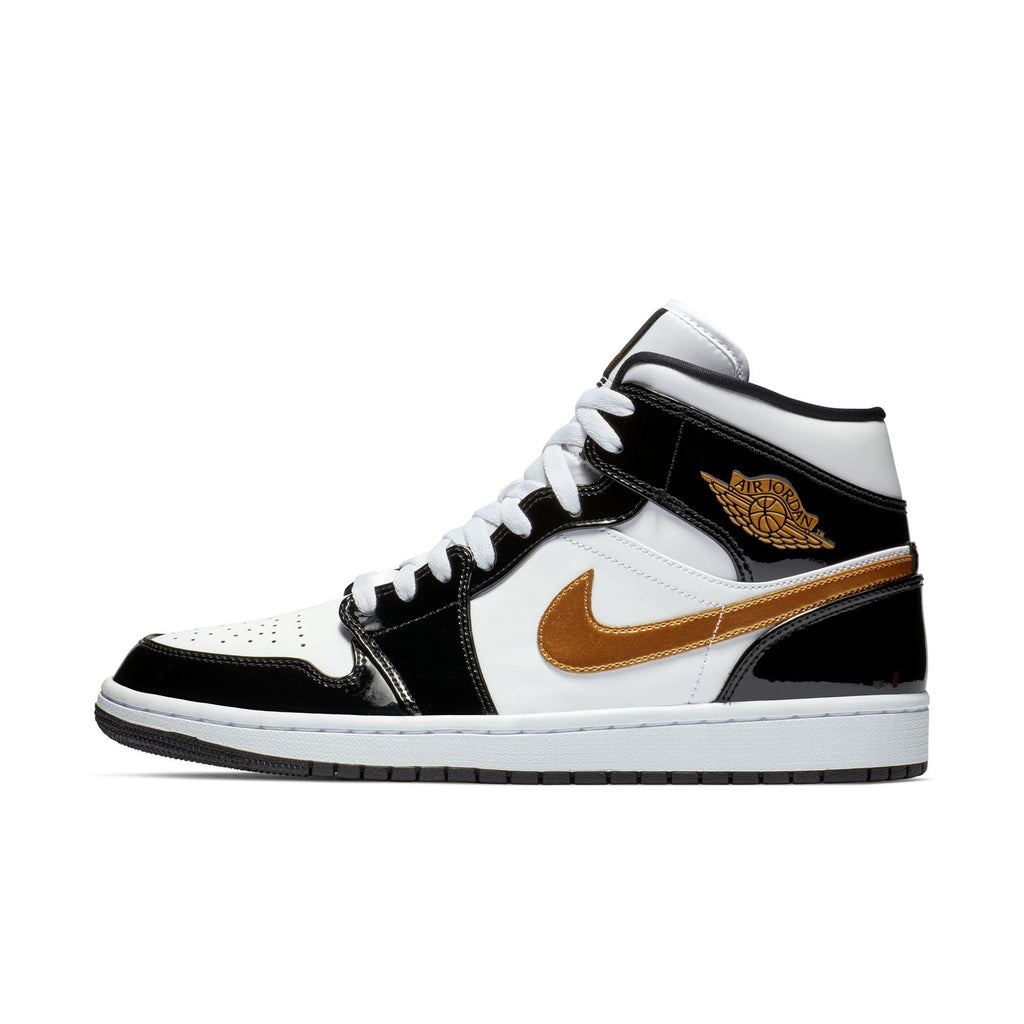 Air Jordan 1 Mid- BLACK/METALLIC GOLD-WHITE for Men - product image from the listing.