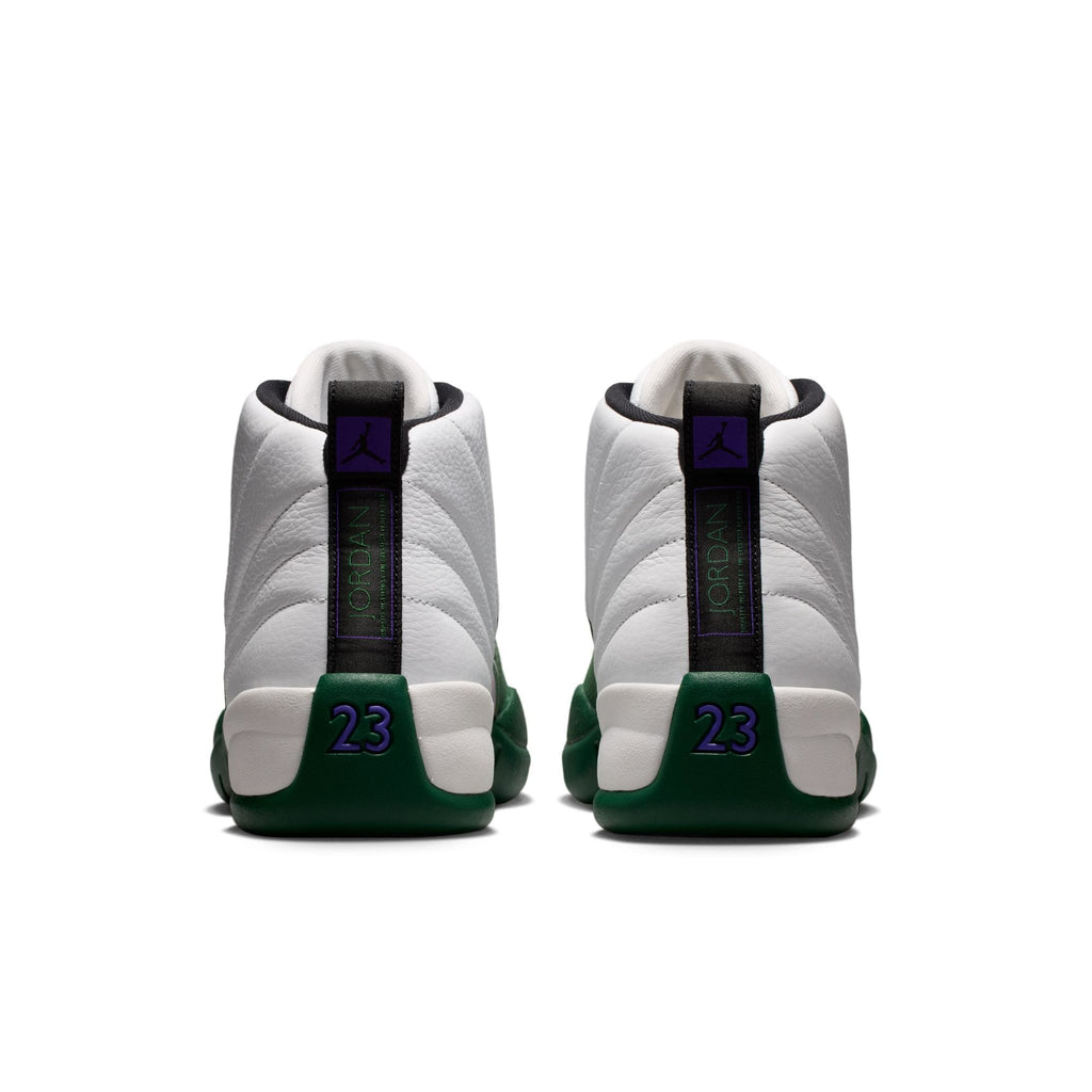 Air Jordan 12 Retro "Idols Become Rivals" - SUMMIT WHITE/GORGE GREEN-FIERCE PURPLE for Men - product image from the listing.