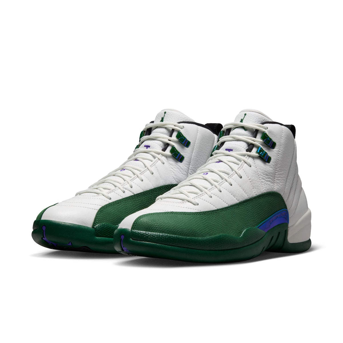 Air Jordan 12 Retro "Idols Become Rivals" - SUMMIT WHITE/GORGE GREEN-FIERCE PURPLE for Men - product image from the listing.