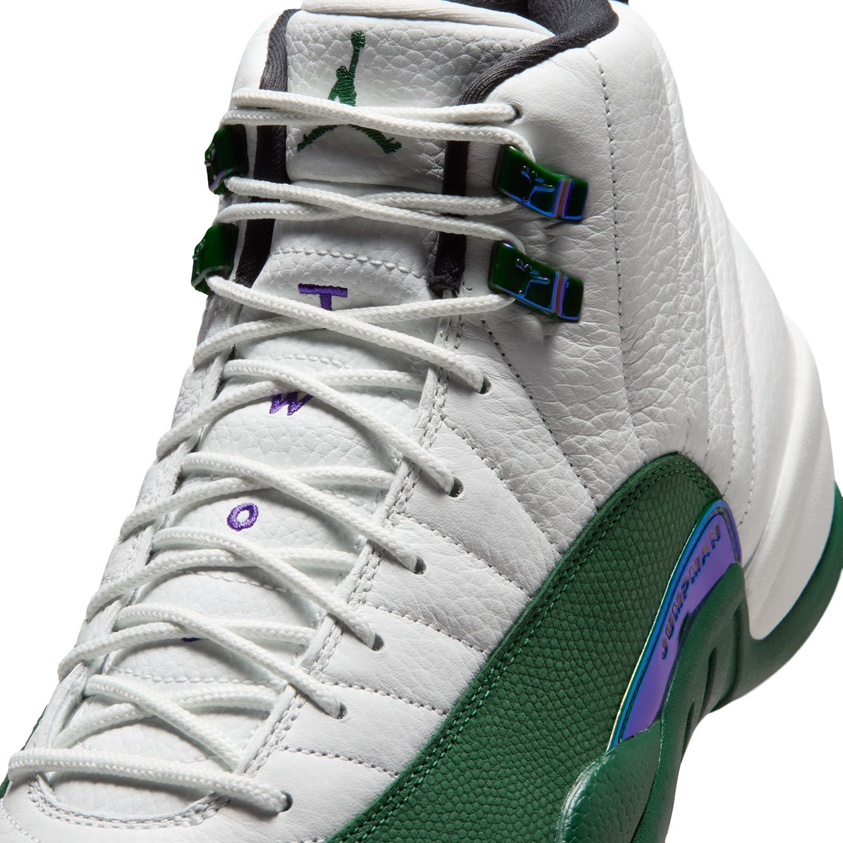 Air Jordan 12 Retro "Idols Become Rivals" - SUMMIT WHITE/GORGE GREEN-FIERCE PURPLE for Men - product image from the listing.