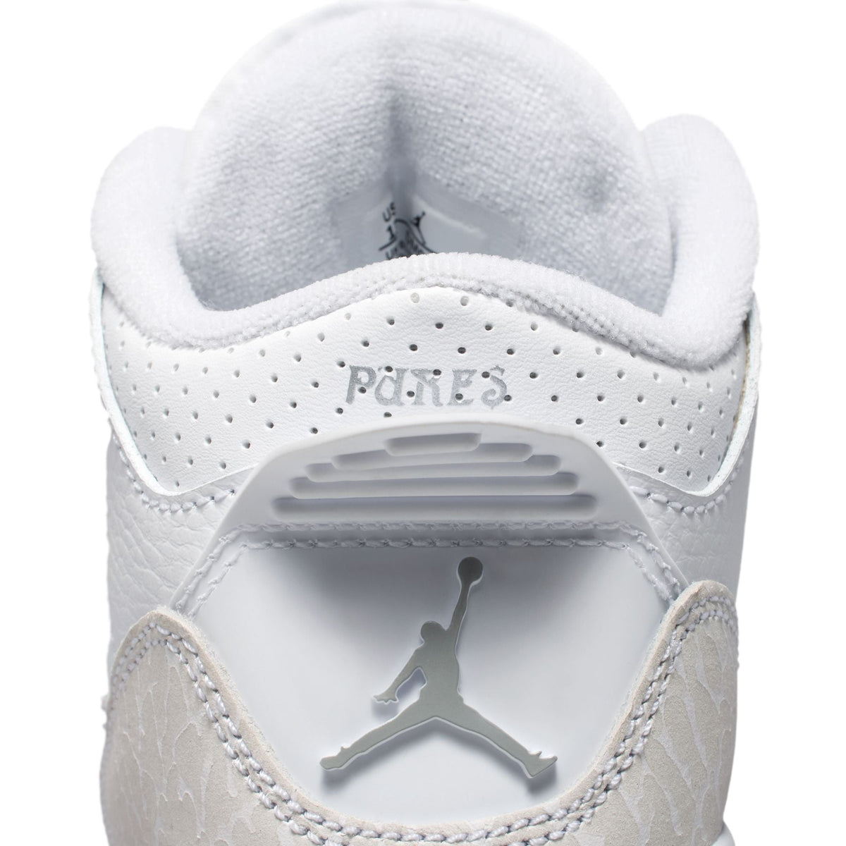"Pure Money" Jordan 3 Retro PS - WHITE/METALLIC SILVER-WHITE - product image from the listing.