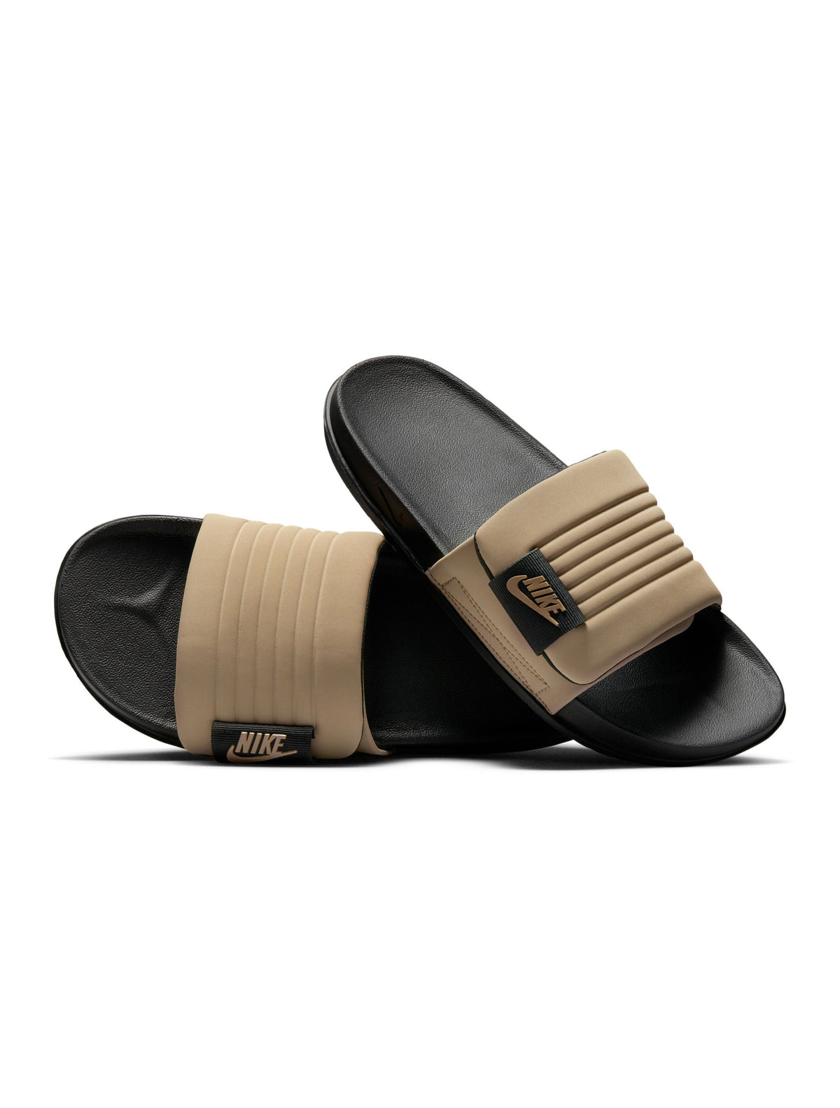 Men's Nike Offcourt Adjust Slides - Black/Khaki - product image from the listing.