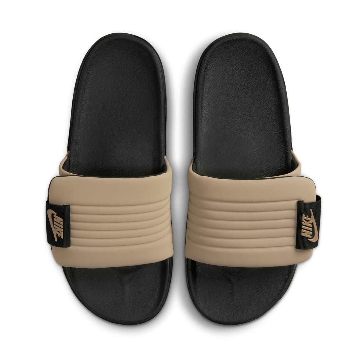 Men's Nike Offcourt Adjust Slides - Black/Khaki - product image from the listing.