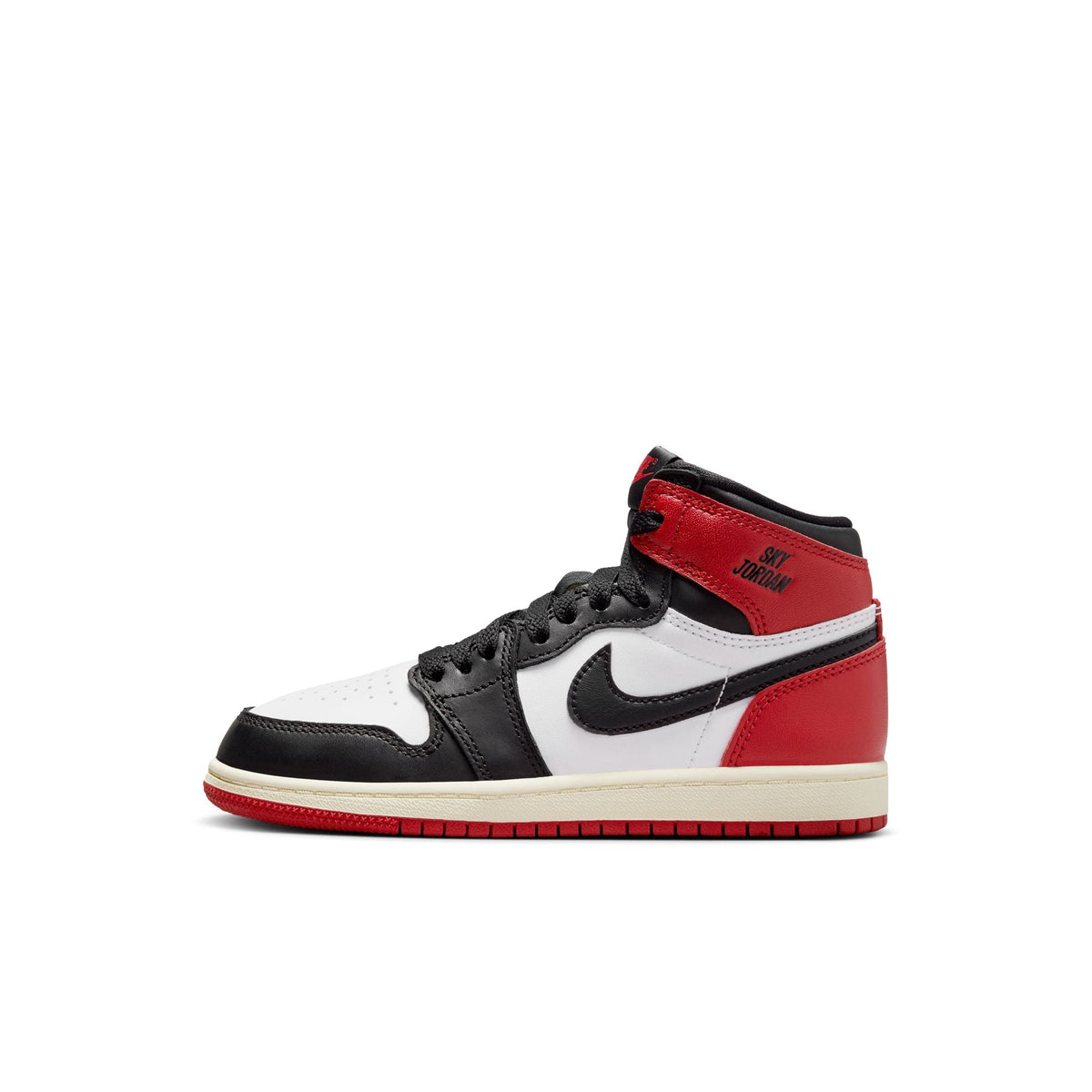 "Black Toe" Preschool Air Jordan 1 Retro High OG WHITE/BLACK-VARSITY RED-SAIL - product image from the listing.