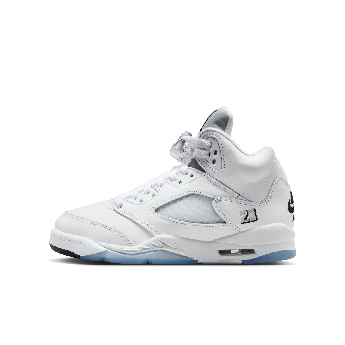 "White Metallic" GS Air Jordan 5 Retro OG WHITE/BLACK-METALLIC SILVER - product image from the listing.