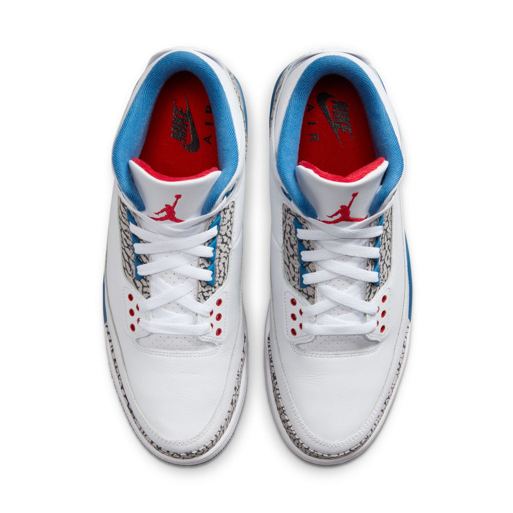 Air Jordan 3 Retro-WHITE/FIRE RED-TRUE BLUE for Men - product image from the listing.