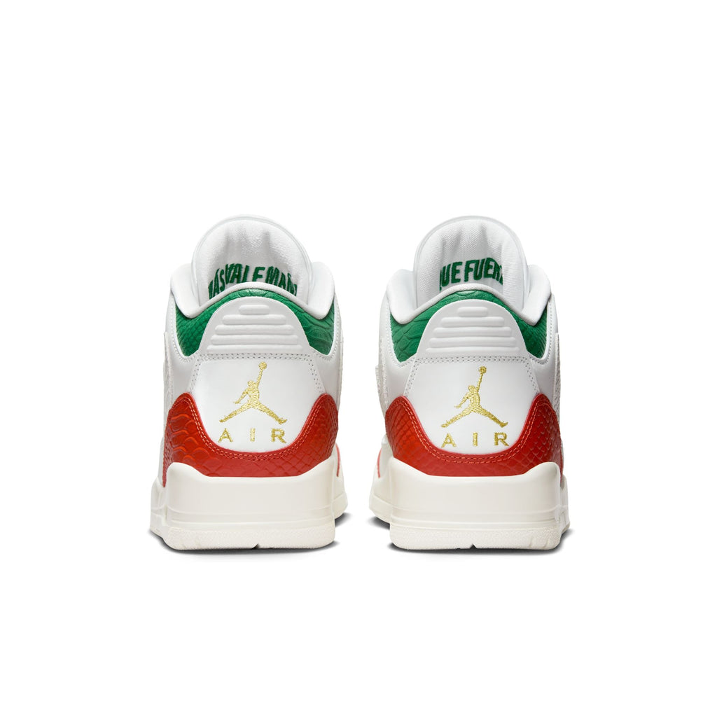 "el Vuelo" Mne's Air Jordan 3 Retro SUMMIT WHITE/METALLIC GOLD-PINE GREEN - product image from the listing.