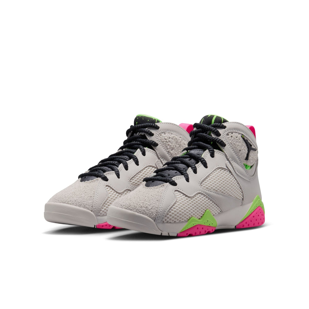 "Tennis Day" GS Air Jordan 7 Retro PHANTOM/ANTHRACITE-LIME BLAST-PINK BLAST - product image from the listing.