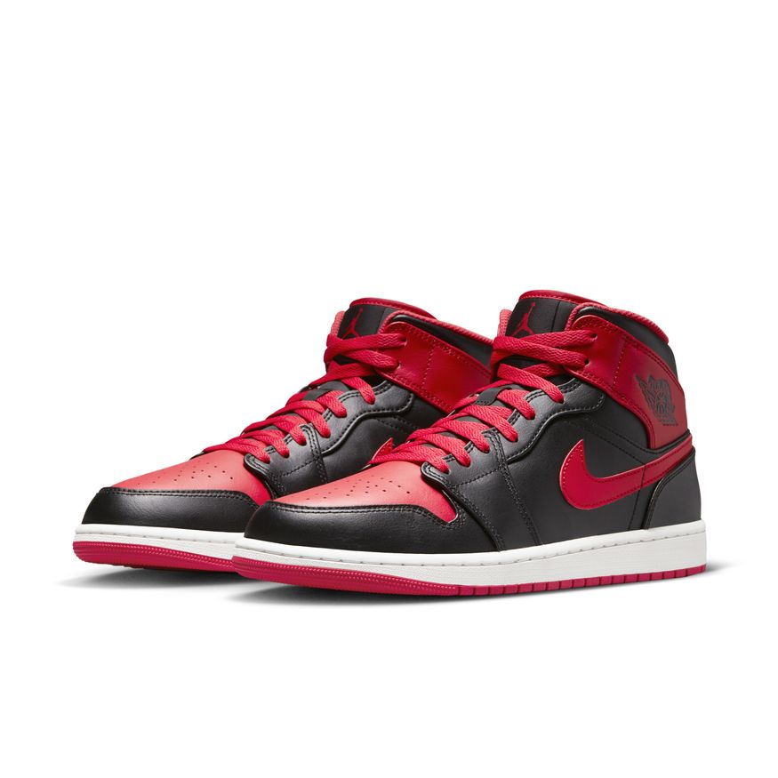 Air Jordan 1 Mid - BLACK/FIRE RED-WHITE for Men - product image from the listing.