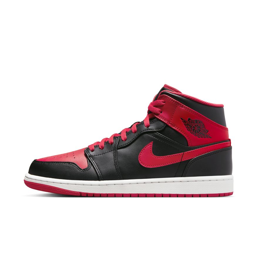 Air Jordan 1 Mid - BLACK/FIRE RED-WHITE for Men - product image from the listing.
