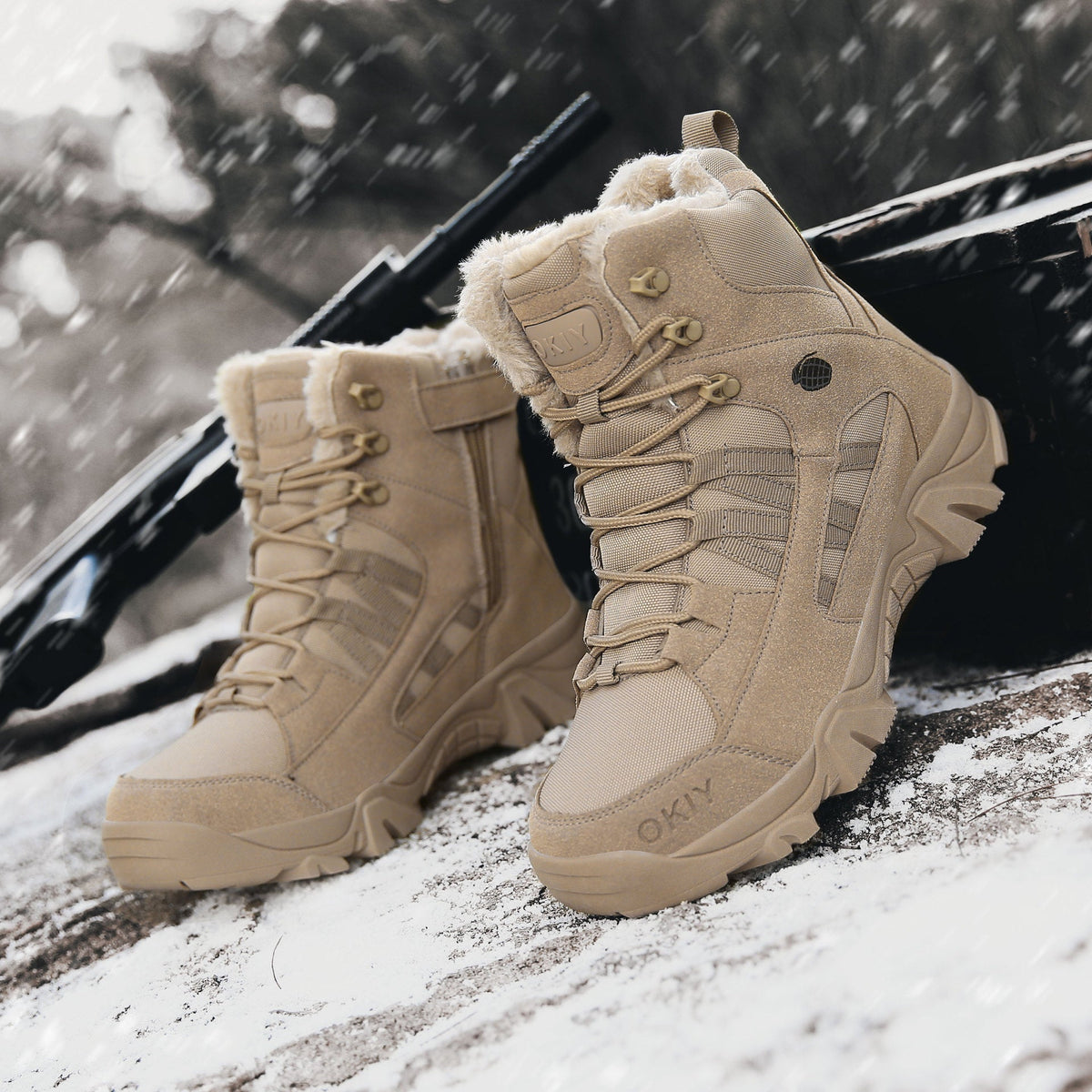 Men's Insulated High-Top Military-Style Tactical Combat Boots with Double-Sided Fleece for Outdoor Training and Hiking - product image from the listing.