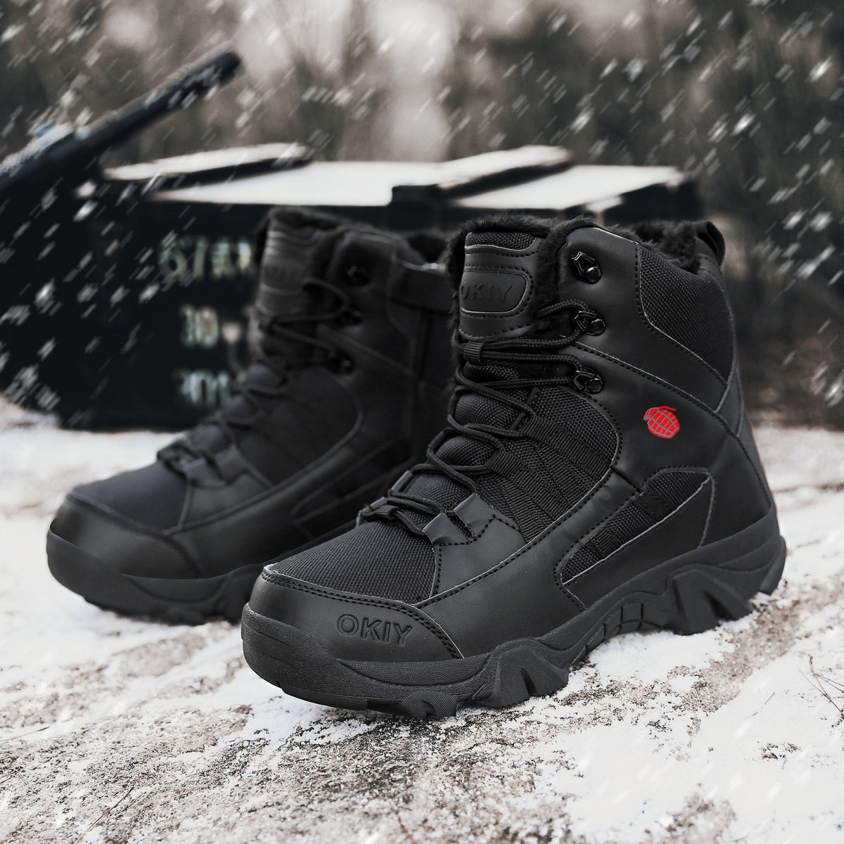 Men's Insulated High-Top Military-Style Tactical Combat Boots with Double-Sided Fleece for Outdoor Training and Hiking - product image from the listing.