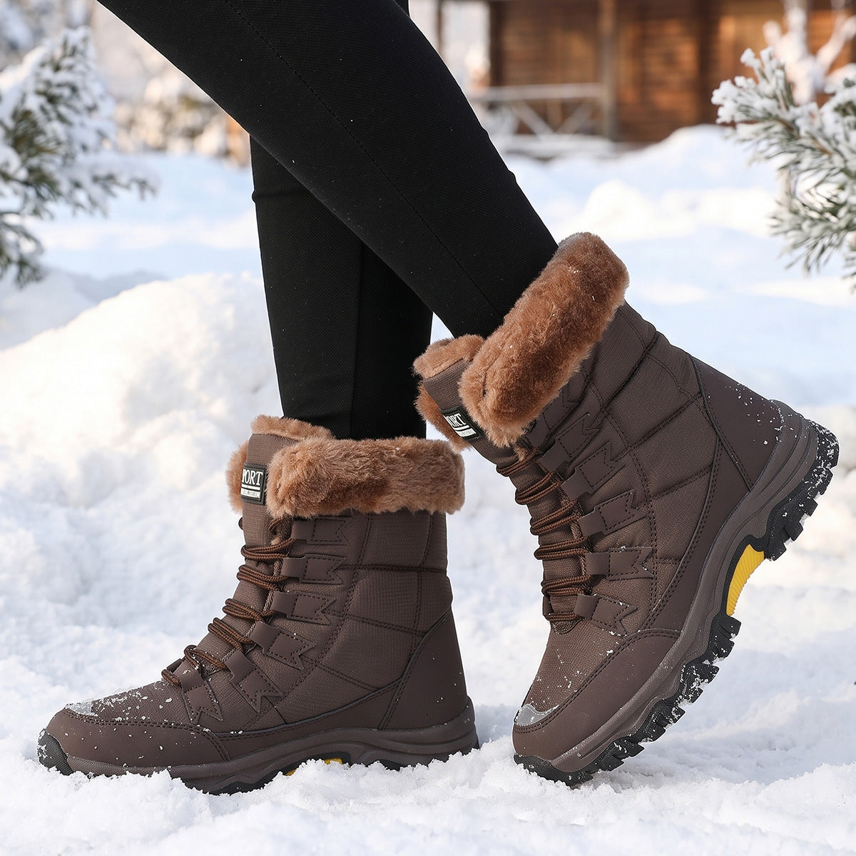 Women's Men's and Snow Boots: New Fall/Winter High-Top Warm Outdoor Cotton Boots with Fleece Lining, Extra-Thick, and Plus Sizes - product image from the listing.