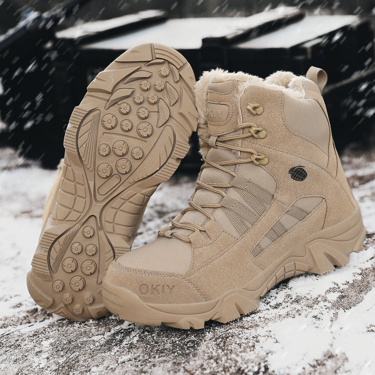 Men's Insulated High-Top Military-Style Tactical Combat Boots with Double-Sided Fleece for Outdoor Training and Hiking - product image from the listing.