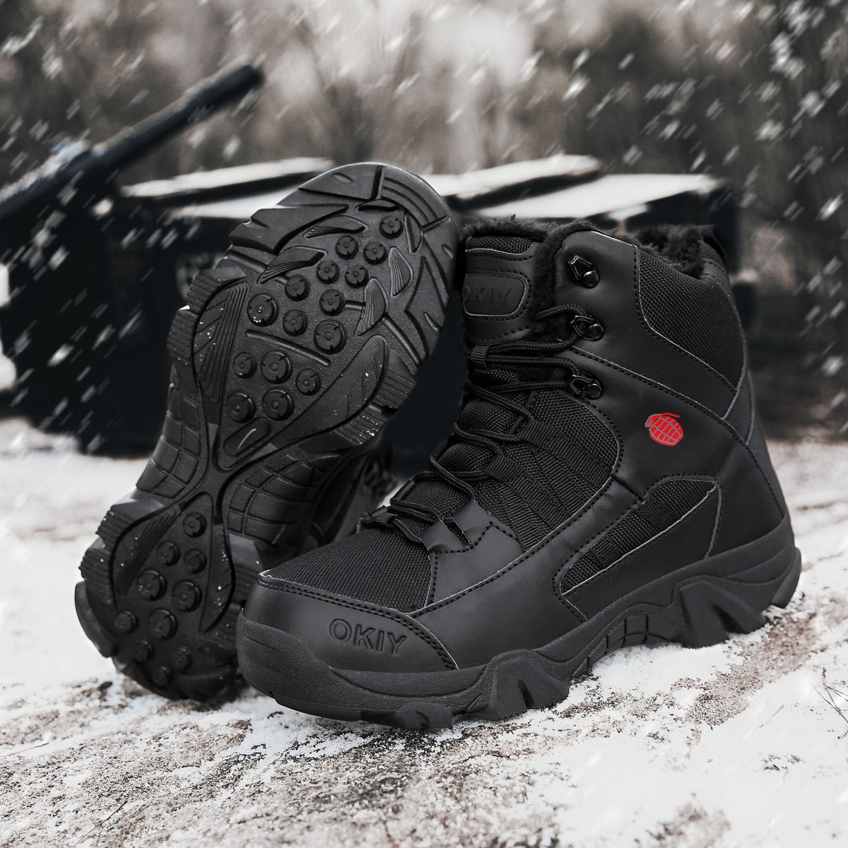 Men's Insulated High-Top Military-Style Tactical Combat Boots with Double-Sided Fleece for Outdoor Training and Hiking - product image from the listing.