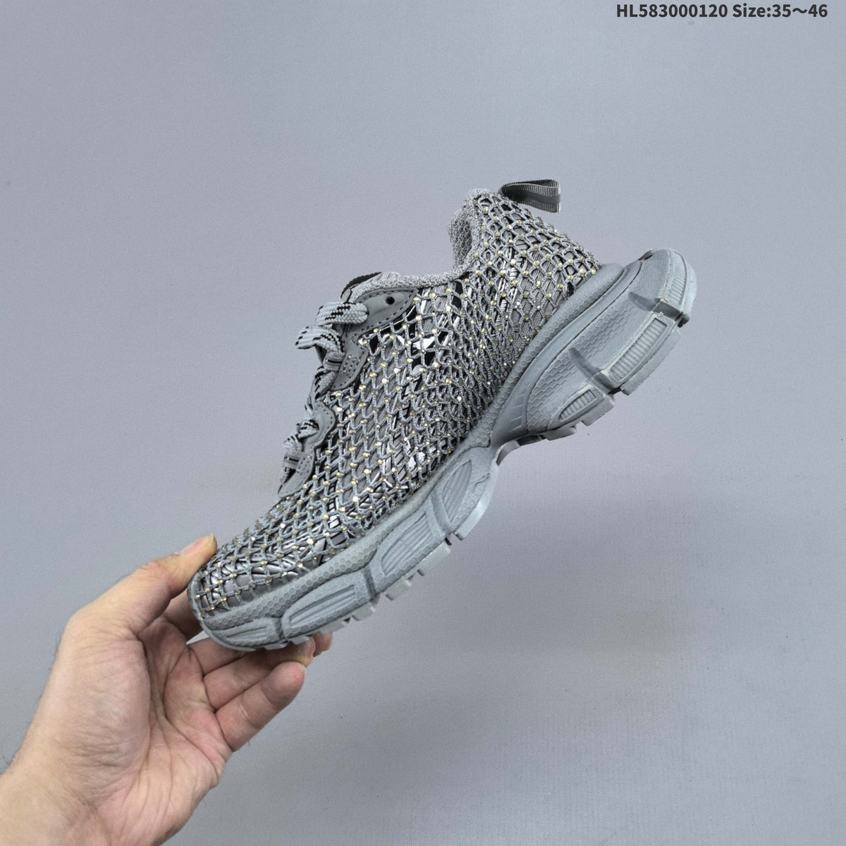 Gray Balenciaga 3XL Fishnet Low-Top Sneakers - product image from the listing.