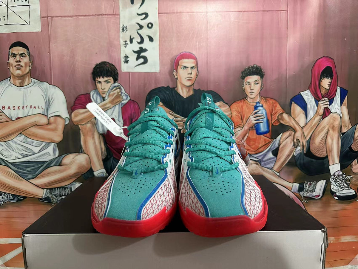 Nike Smiley Basketball Shoes in White, Teal, in Blue and Red - product image from the listing.