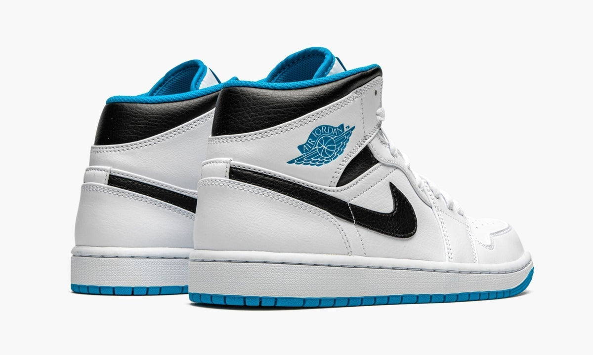 "White / Laser Blue" Air Jordan 1 Mid - product image from the listing.