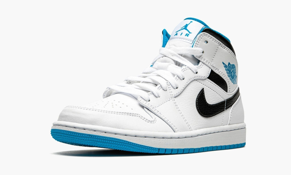 "White / Laser Blue" Air Jordan 1 Mid - product image from the listing.