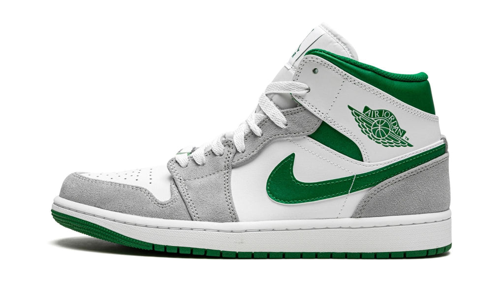 Air Jordan 1 MID SE Grey / Pine in Green / White - product image from the listing.
