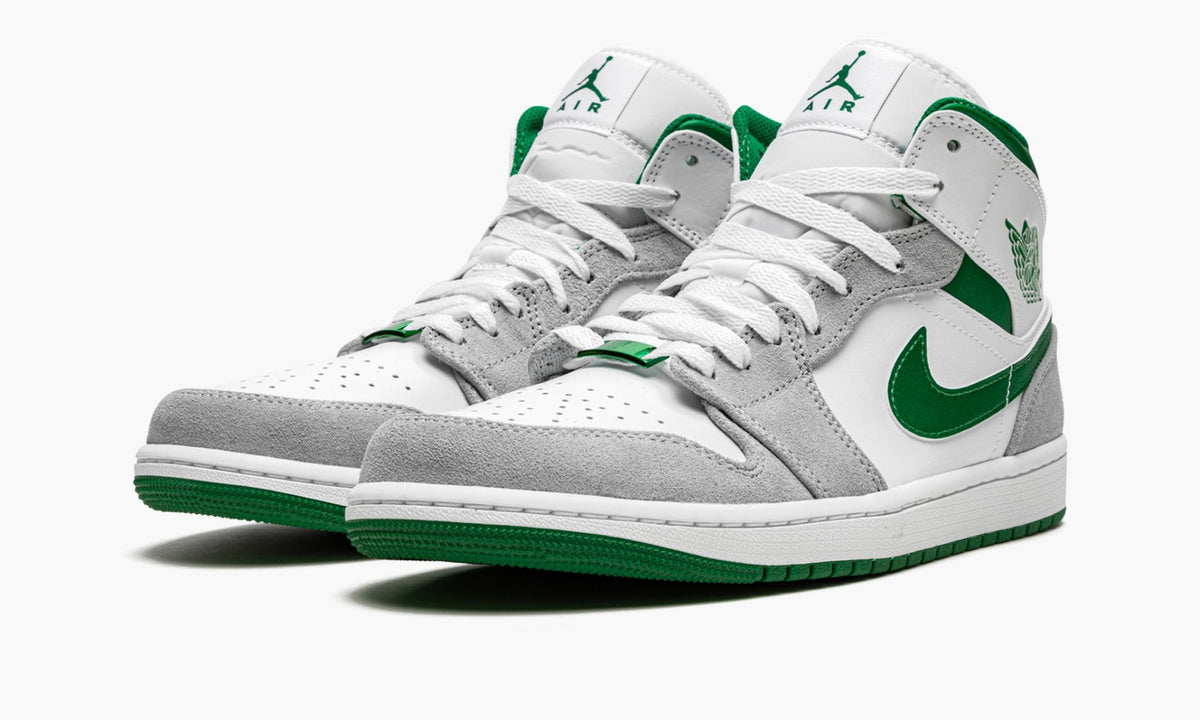Air Jordan 1 MID SE Grey / Pine in Green / White - product image from the listing.