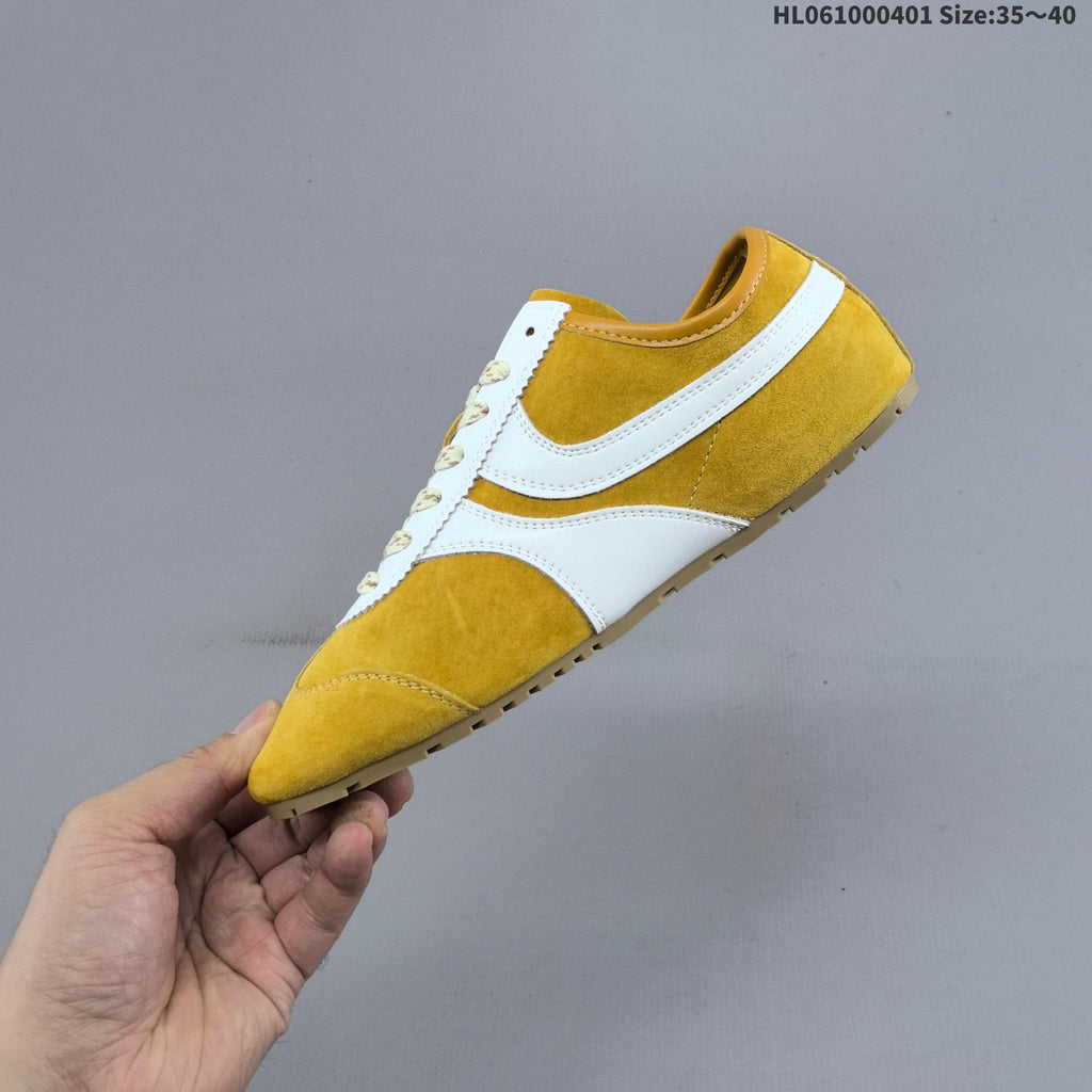 Women's GG Yellow and White Suede-Style Lace-Up Sneakers - product image from the listing.