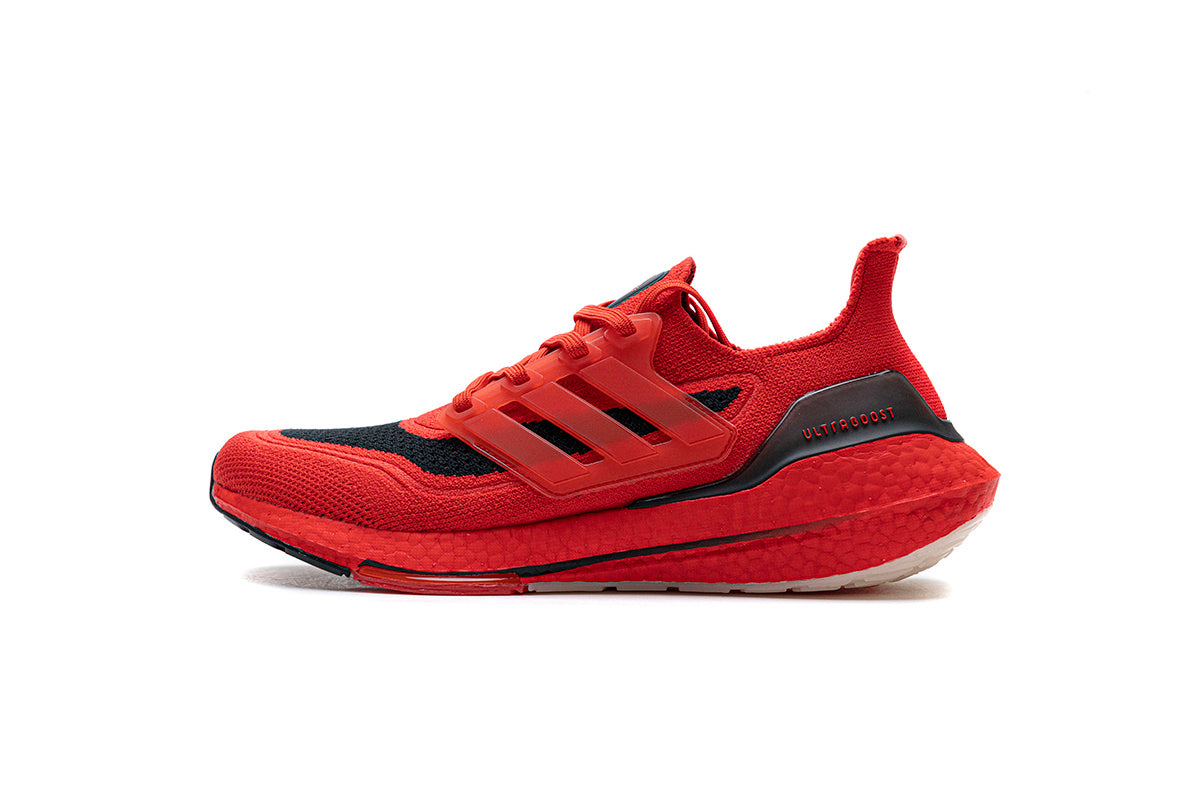 adidas Ultraboost 21 Running Shoes FY0387 in Red Black - product image from the listing.