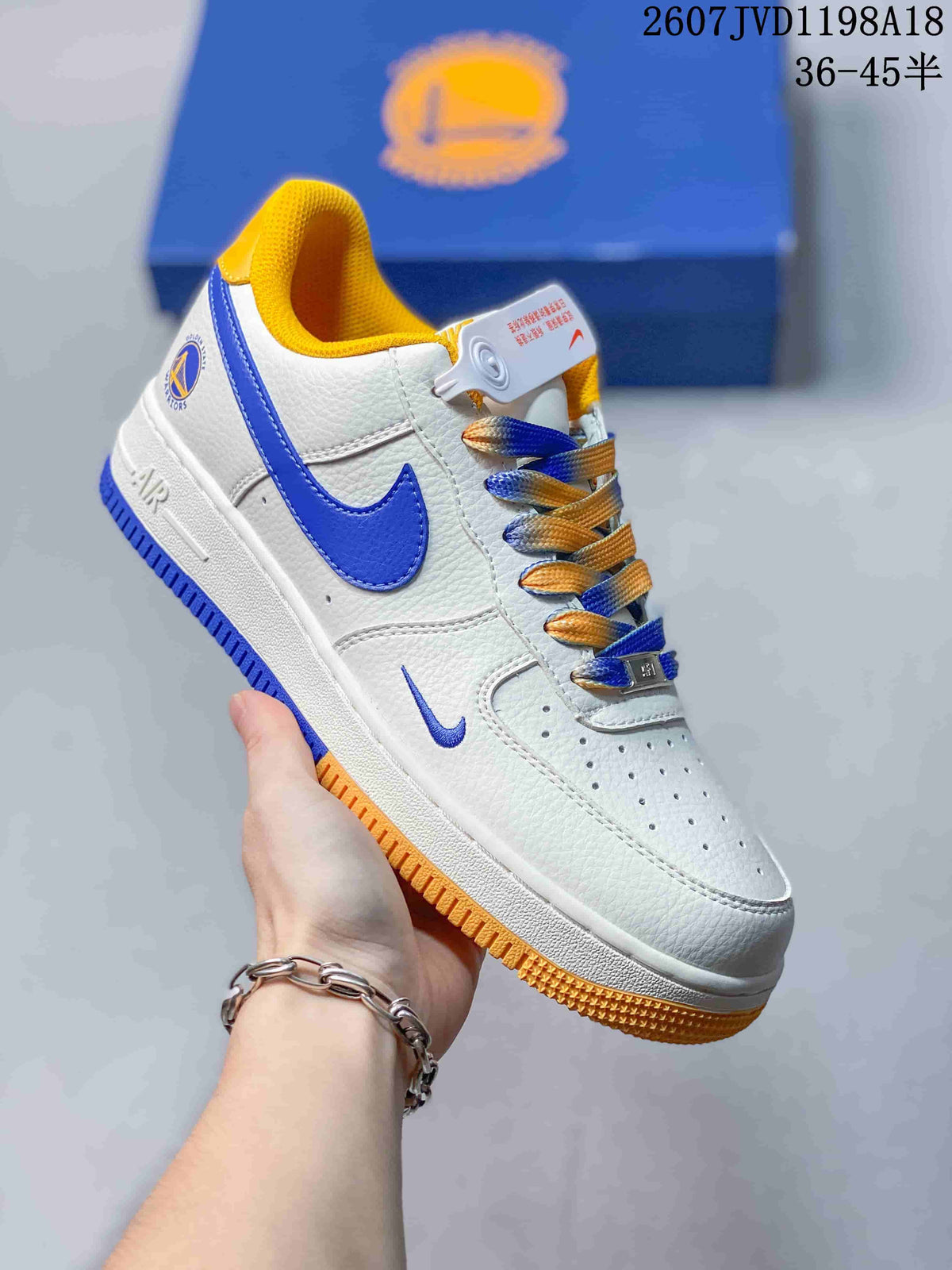Nike Air Force 1 '07 Low Sneakers in White Blue Yellow - product image from the listing.