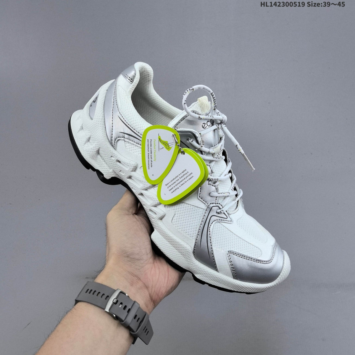 ECCO Biom C-Trail Low-Top Sneakers, in White and Silver - product image from the listing.