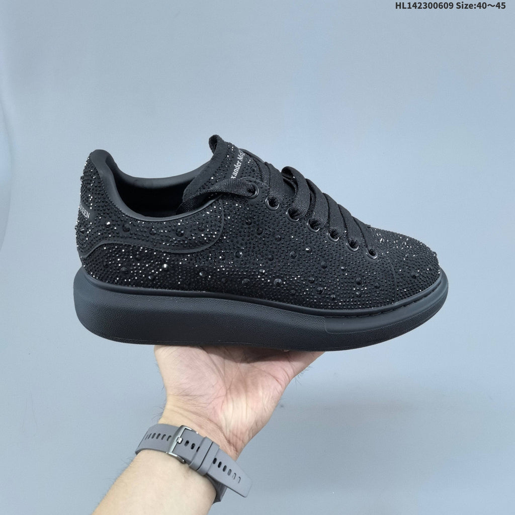Alexander McQueen Black Crystal-Embellished Sneakers in Leather - product image from the listing.