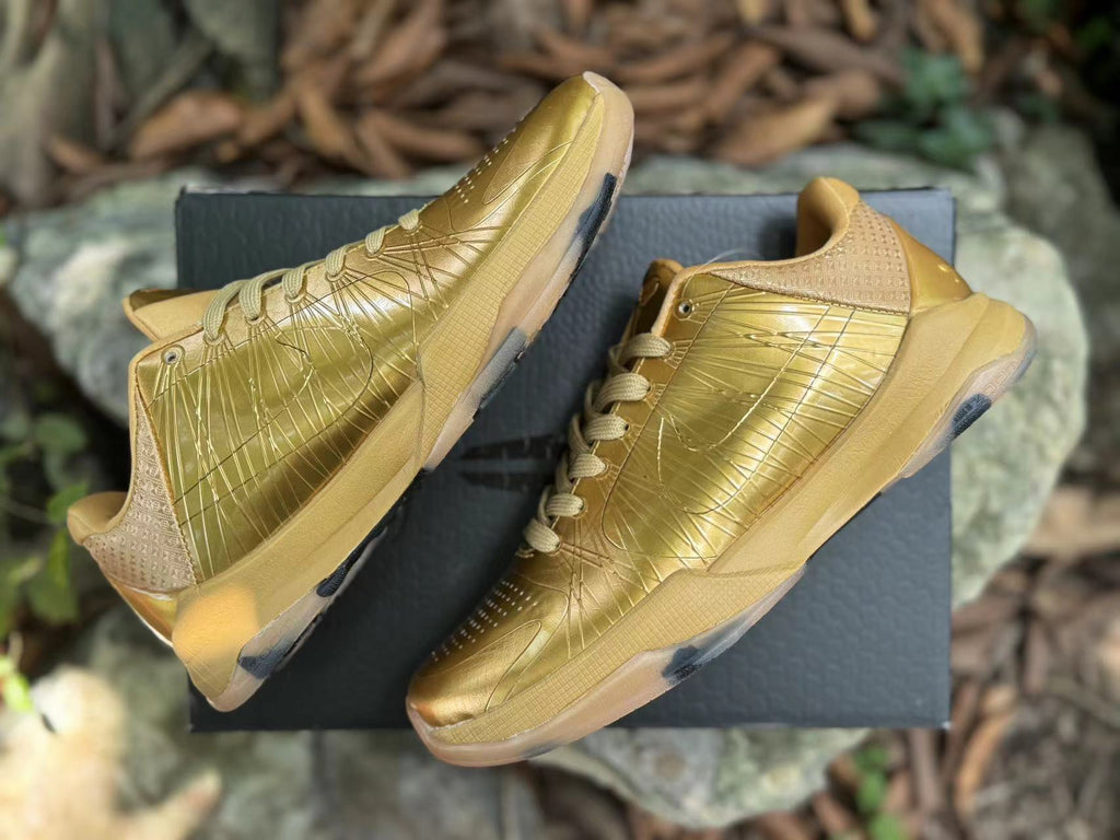 Metallic Gold Nike Kobe 5 Basketball Shoes - product image from the listing.