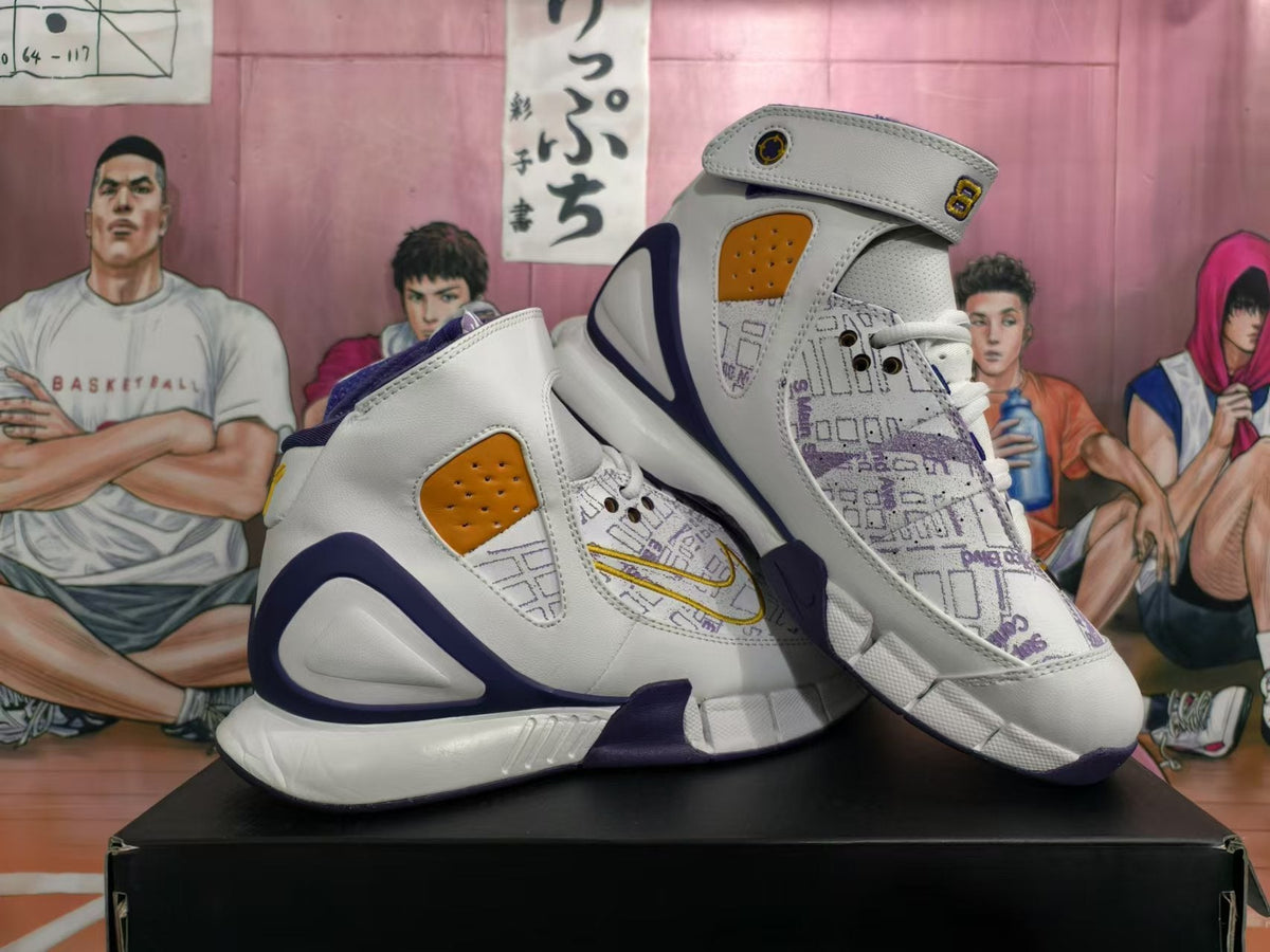 Nike Kobe 4 Protro Sneakers in White Purple Gold - product image from the listing.