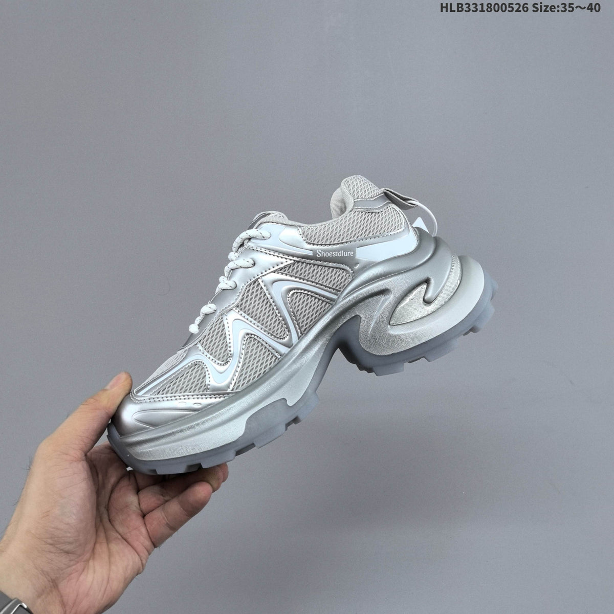 Silver and White GG-CC Chunky Low-Top Sneakers - product image from the listing.