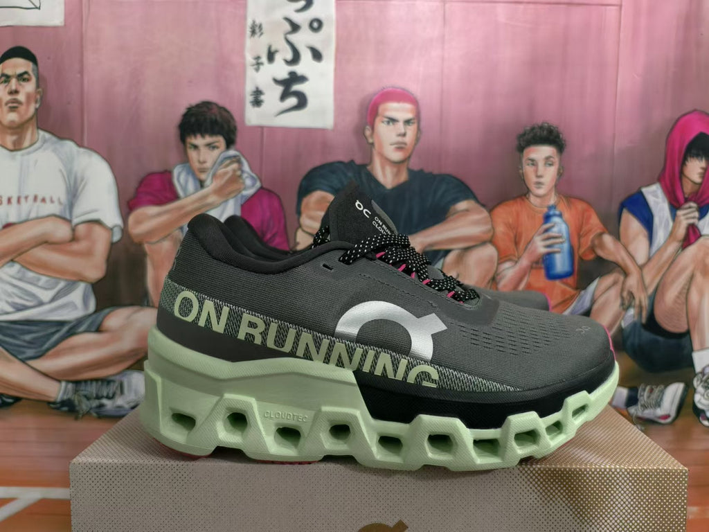 Black and Lime Green On Running Cloudmonster Sneakers - product image from the listing.