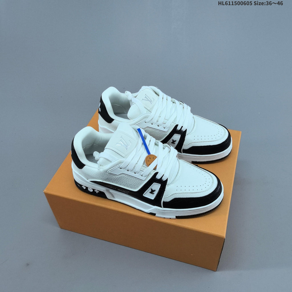 Louis Vuitton Low-Cut Sneakers in White with Floral or Black Trim - product image from the listing.