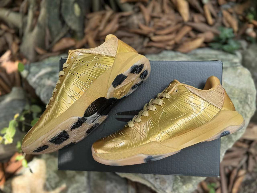Metallic Gold Nike Kobe 5 Basketball Shoes - product image from the listing.