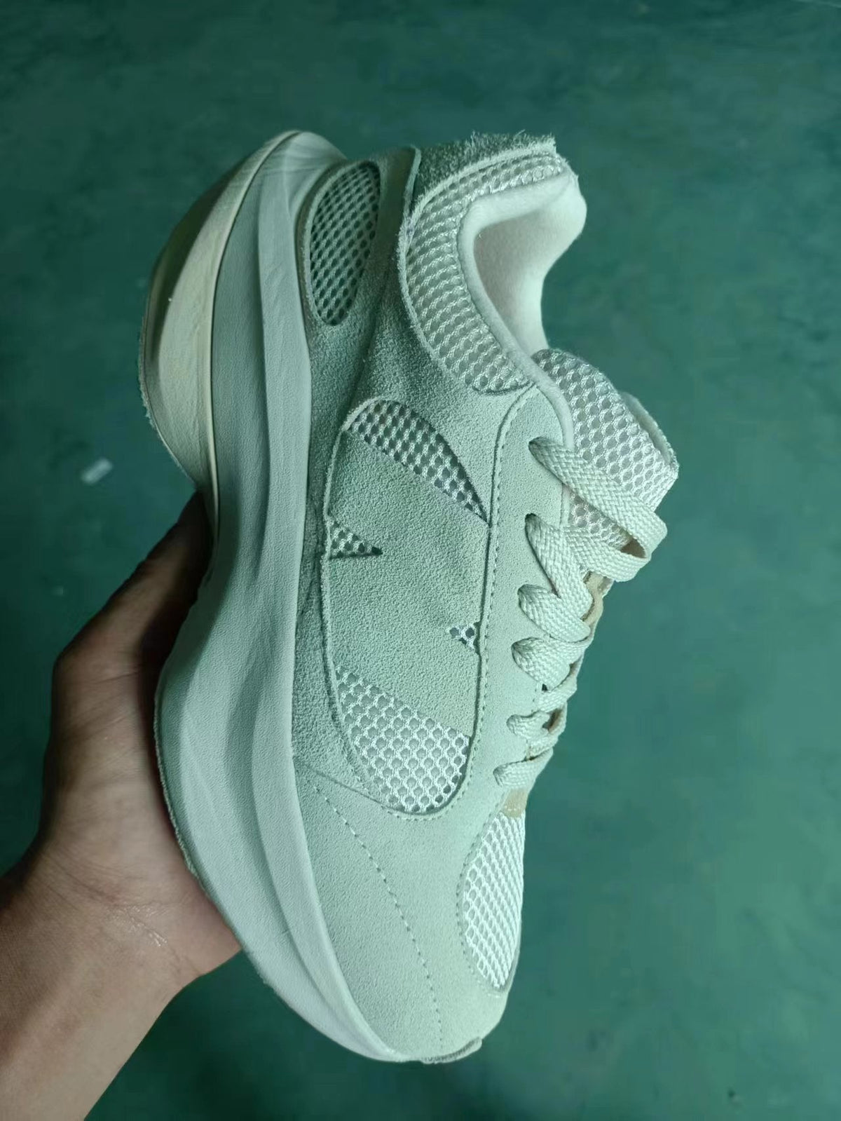 Light Green Mesh Panel Lace-Up Trainers - product image from the listing.