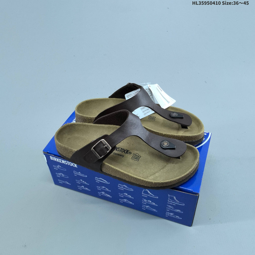 White and Brown Birkenstock Arizona and Gizeh Sandals - product image from the listing.
