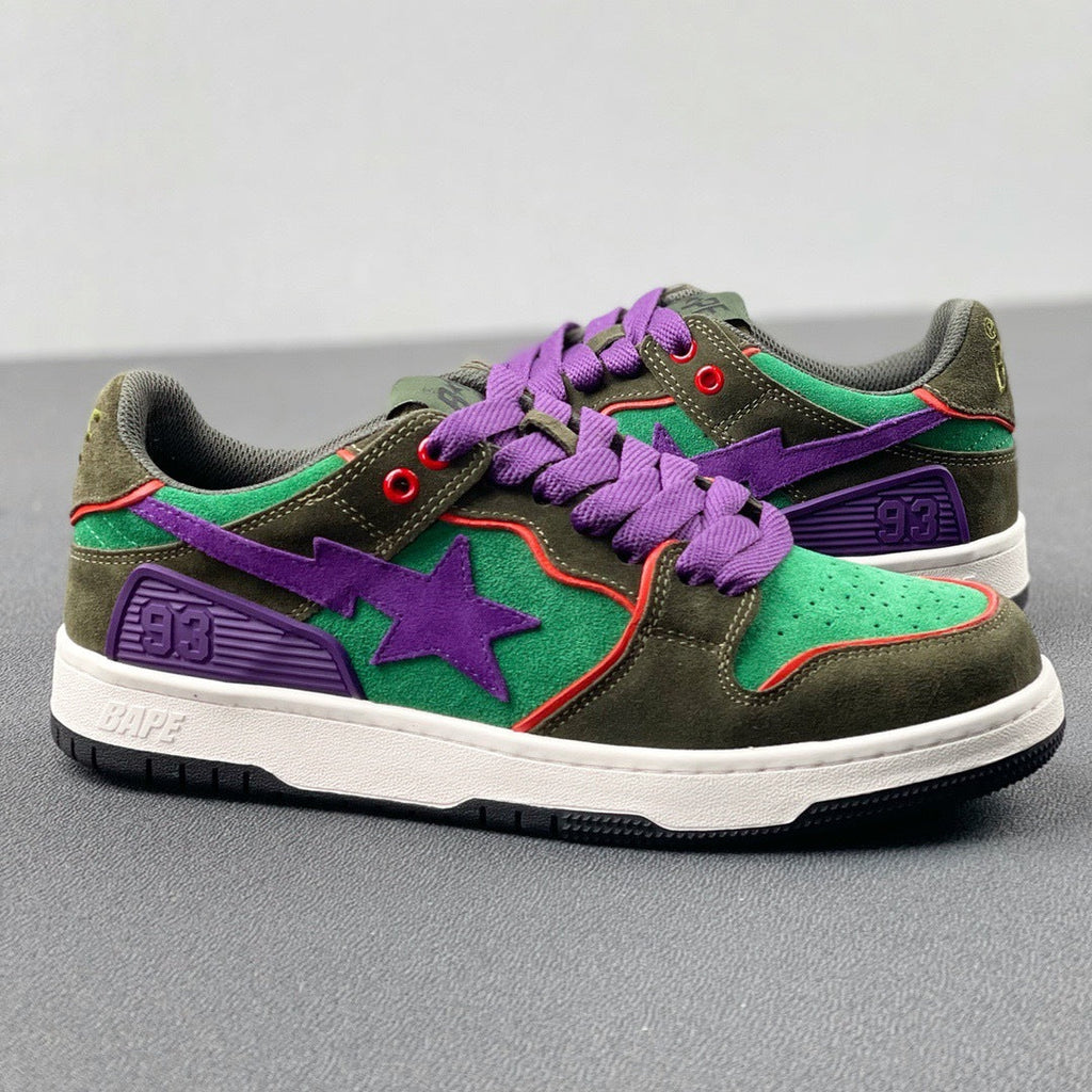 BAPE SK8 Sta Sneakers in Green and Purple - product image from the listing.