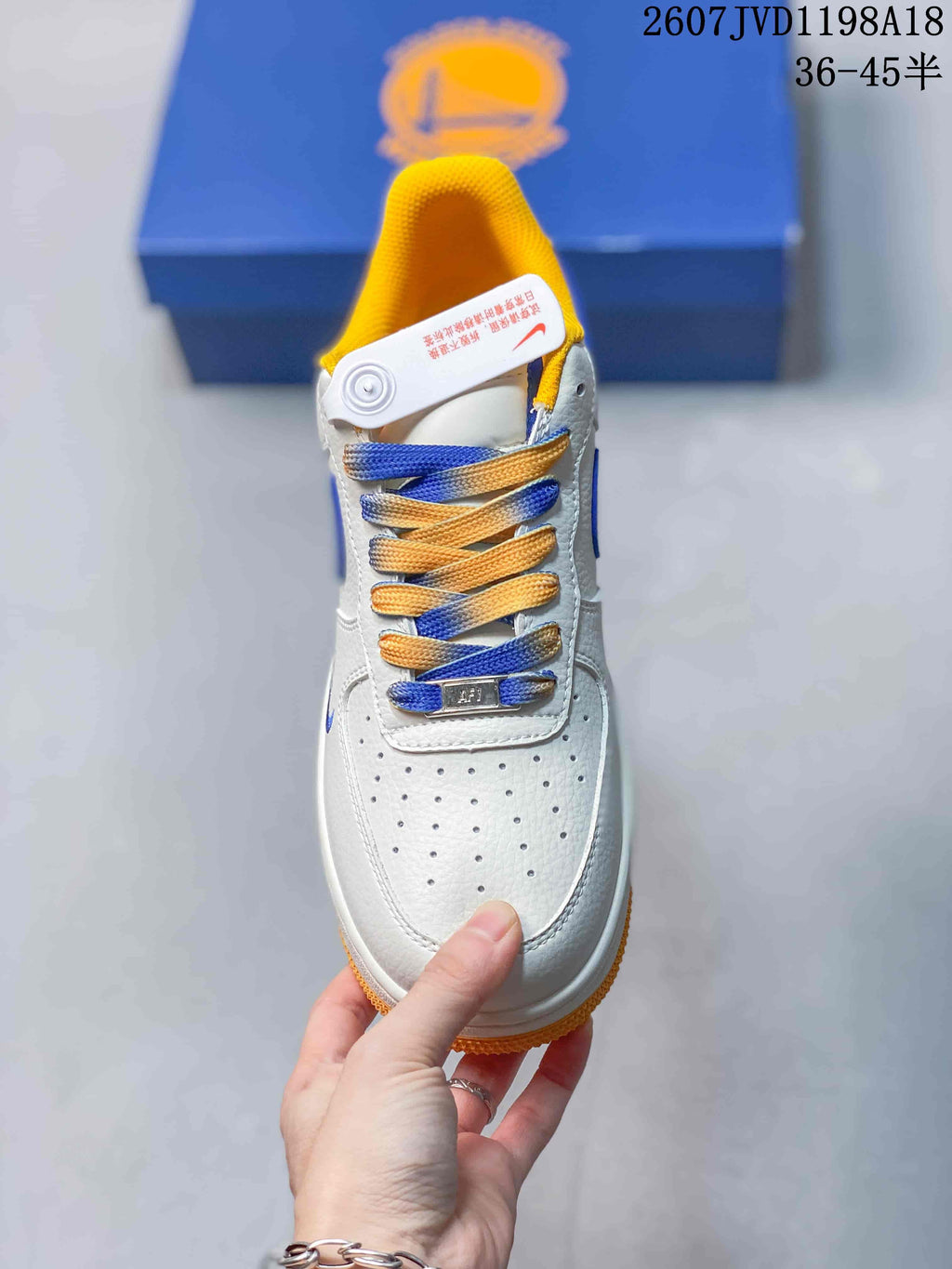 Nike Air Force 1 '07 Low Sneakers in White Blue Yellow - product image from the listing.